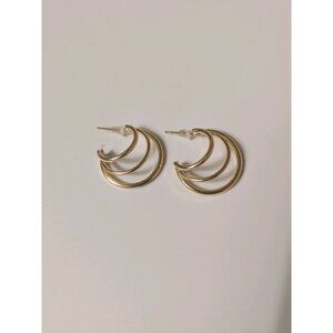 Triple Hoop Earrings Gold Crescent Moon Small